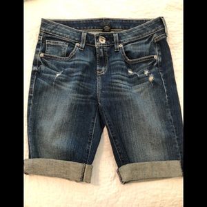 Distressed denim shorts